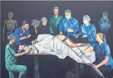  ??  ?? The Trauma painting featuring Alastair and fellow NHS staff Joanne Lynch, Sarah Cant, Lindsey Fulton, Fraser Harrold, Jemma Cathro, Caroline Hutchison and Peter Davies.