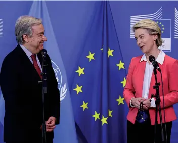  ?? DR ?? Presidente da Comissão Europeia quando recebia em Bruxelas o Secretário-geral da ONU