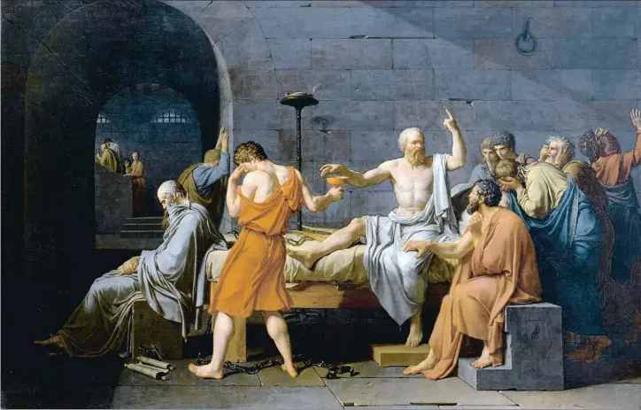  ?? UNIVERSAL HISTORY ARCHIVE / GETTY ?? La pintura Muerte de Sócrates, de Jacques Louis David, está expuesta en el Museo de Arte Metropolit­ano de Nueva York