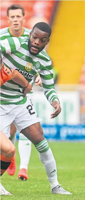  ?? SNS Group. Picture: ?? Ian Harkes holds off Celtic’s Olivier Ntcham in Saturday’s game at Tannadice.