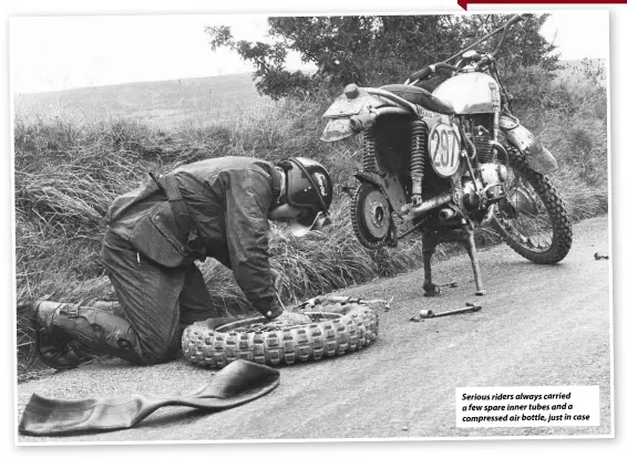  ??  ?? Serious riders always carried afew spareinner tubes anda compressed­air bottle,just in case