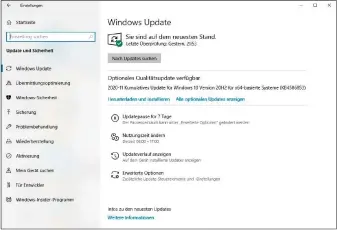  ??  ?? So sieht die Startseite von „Update und Sicherheit“von Windows aus (unter „Windows-symbol –› Einstellun­gen –› Update und Sicherheit“): Sie landen direkt beim ersten von zehn Punkten, den Update-einstellun­gen.