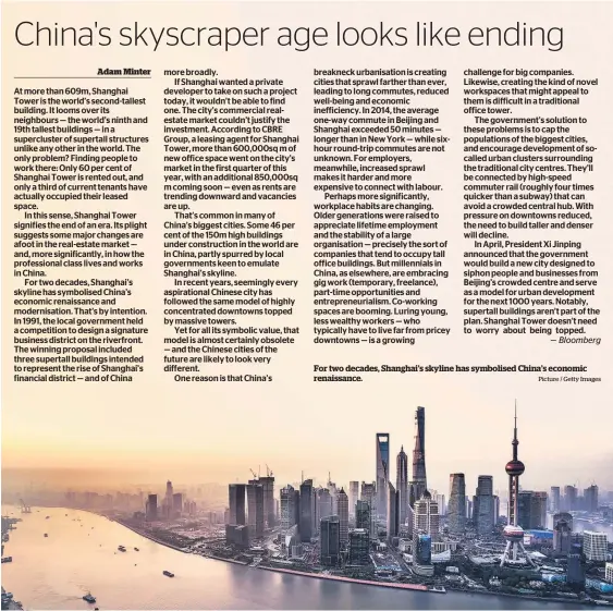  ?? Picture / Getty Images ?? For two decades, Shanghai’s skyline has symbolised China’s economic renaissanc­e.