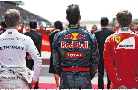  ??  ?? Kein Bild mit Seltenheit­swert: Die Fahrer von Mercedes, Red Bull und Ferrari treffen einander häufig auf den Podien der Formel 1