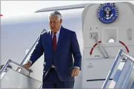  ?? ALEX BRANDON / ASSOCIATED PRESS ?? U.S. Secretary of State Rex Tillerson arrives in Geneva on Thursday. He met with the United Nations’ special envoy to Syria, Staffan de Mistura.