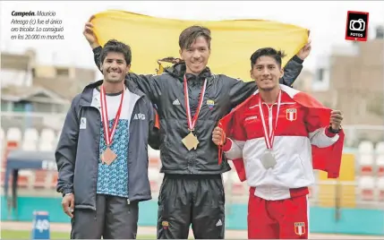  ?? CORTESÍA ?? Campeón. Mauricio Arteaga (c) fue el único oro tricolor. Lo consiguió en los 20.000 m marcha.