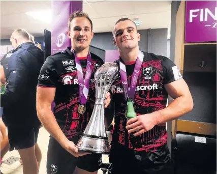  ?? Picture: Rogan Thomson/JMP ?? Max Malins, left, and Ben Earl with the European Challenge Cup trophy