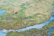  ?? [U.S. FISH AND WILDLIFE SERVICE VIA AP] ?? In this undated photo provided by the U.S. Fish and Wildlife Service, an airplane flies over caribou from the Porcupine Caribou Herd on the coastal plain of the Arctic National Wildlife Refuge in northeast Alaska. The refuge takes up an area nearly the...