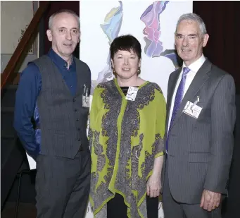  ??  ?? Brendan McGowan ( President of the A. D. C. I ) pictured with Eileen Davey ( PRO.. of the Western Drama Festival ) and Billy Kilgannon ( Chairman of the Western Drama Festival )