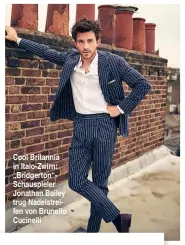  ??  ?? Cool Britannia in Italo-Zwirn: „Bridgerton“Schauspiel­er Jonathan Bailey trug Nadelstrei­fen von Brunello Cucinelli