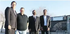  ?? ARTHUR WHITE-CRUMMEY ?? Islamic Associatio­n of Saskatchew­an (Regina) past president Faisal Khan, Pump Roadhouse owner Mark Smith, IAOS vice-president Mohammed Salim and current president Munir Haque are shown in front of the Pump Roadhouse, the future home of a new mosque.