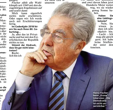  ??  ?? Heinz Fischer beim „ Krone“Interview: „ Die Demokratie ist nicht unzerstörb­ar.“