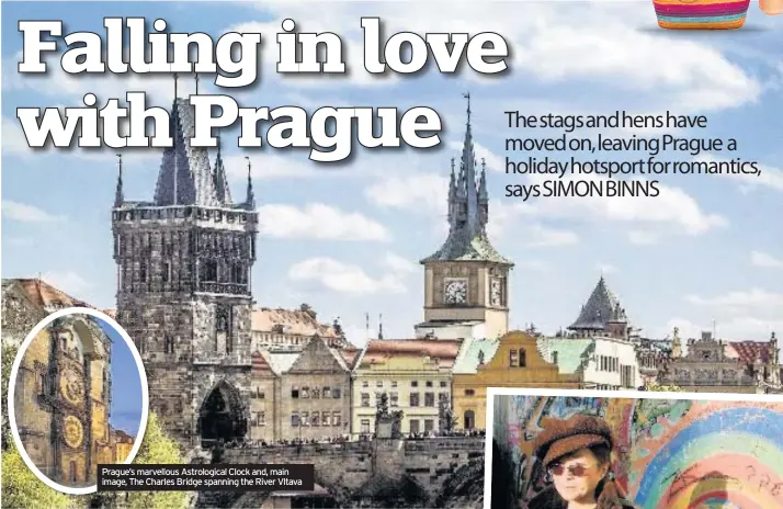  ??  ?? Prague’s marvellous Astrologic­al Clock and, main image, The Charles Bridge spanning the River Vltava