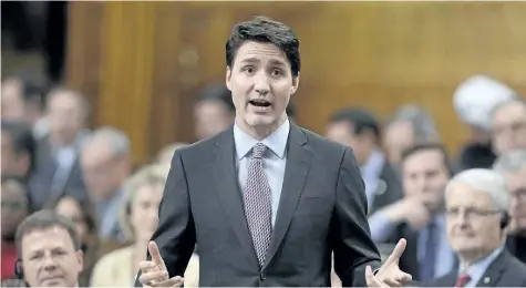  ?? ADRIAN WYLD/THE CANADIAN PRESS ?? Prime Minister Justin Trudeau speaks in the House of Commons in Ottawa on Monday.