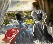  ??  ?? AVARIATION on Aguilar Alcuaz’s “Tres Marias” series, of two women looking at the Luneta landscape seen from the artist’s hotel suite