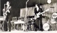  ??  ?? The Remains at Dodger Stadium in Los Angeles on Aug. 28, 1966, when they opened for the Beatles. Left, Barry Tashian; right, Vern Miller.