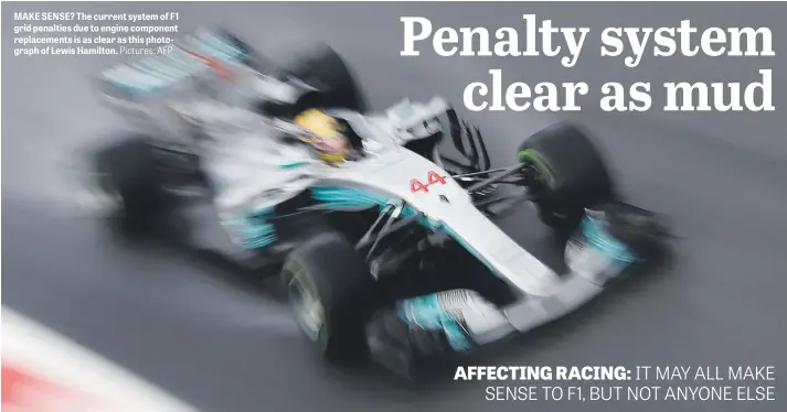  ?? Pictures: AFP ?? MAKE SENSE? The current system of F1 grid penalties due to engine component replacemen­ts is as clear as this photograph of Lewis Hamilton.