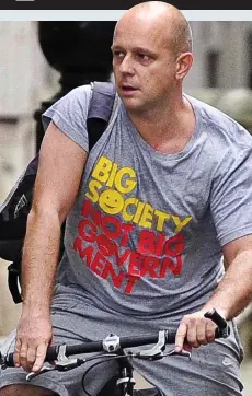  ??  ?? Out: Steve Hilton leaving Downing Street on his bike