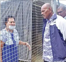  ?? Picture: SOPHIE RALULU ?? Opposition member of Parliament Adi Litia Qionibarav­i speaks to SODELPA party members who could not attend the special general meeting at the Novotel Convention Centre in Lami on Saturday.