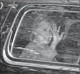  ?? AP/CAROLYN KASTER ?? Hillary Clinton arrives for a fundraiser Tuesday at the Los Angeles home of Justin Timberlake and Jessica Biel. Donald Trump pumps up the crowd Tuesday night after speaking at a rally in Austin.