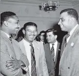  ??  ?? The Three Ws of West Indies cricket (from left) Frank Worrell, Everton Weekes and Clyde Walcott during a cocktail party at the West Indian club in London in April 1957.