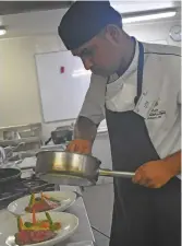  ?? Photo: Nicolette Chambers ?? Shangri-La’s Fijian Resort chef, Mohammed Shafil preparing his saffron beef tenderloin.