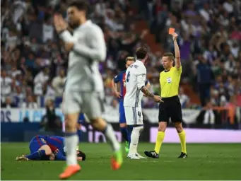  ?? (Getty) ?? Ramos' dismissal was his fifth in a clasico