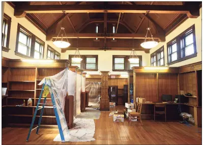  ?? Ned Gerard / Hearst Connecticu­t Media photos ?? Renovation­s currently underway in the original 1895 section of Plumb Memorial Library.