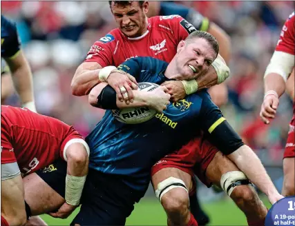  ??  ?? AGONY: Donnacha Ryan is shackled by the Scarlets’ cover during yesterday’s humbling