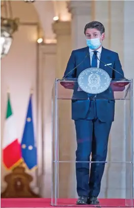  ?? (AFP) ?? Italian Prime Minister Giuseppe Conte addresses a press conference to present new measures to tackle the spread of COVID-19, at Palazzo Chigi in Rome on Sunday