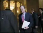  ?? J. SCOTT APPLEWHITE – ASSOCIATED PRESS ?? Sen. Pat Toomey, R-Pa., a member of the tax-writing Senate Finance Committee, and other Republican senators gather to meet with Senate Majority Leader Mitch McConnell, R-Ky., on the GOP effort to overhaul the tax code, on Capitol Hill.