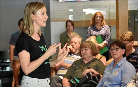  ?? Photos: Bev Lacey ?? EMPASSIONE­D PLEA: Gemma Plessman, of WWF, discusses the figures surroundin­g the destructio­n of koala habitat in Australia.