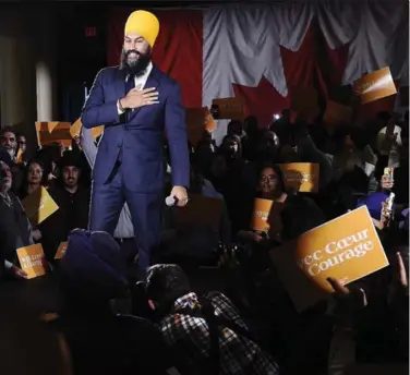  ?? NATHAN DENETTE/THE CANADIAN PRESS ?? Jagmeet Singh launches his bid for the federal NDP leadership Monday night in Brampton.