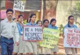  ?? PTI ?? Students hold placards during a protest march against recent cases of rape in the country, in Ranchi, Jharkhand, Tuesday.