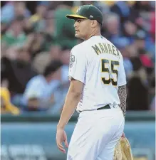  ?? AP PHOTO ?? UNHITTABLE: Sean Manaea, who tossed a no-hitter, walks off the field yesterday in Oakland, Calif.