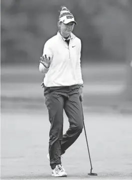  ?? ELSA/GETTY IMAGES ?? Nelly Korda reacts on the seventh green during the second round of the Cognizant Founders Cup on Friday in Clifton, N.J.