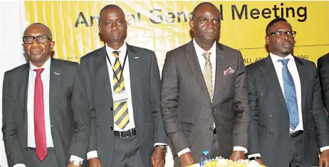  ??  ?? Chairman, ARM Life Plc, Dapo Oshinusi (left), Company Secretary, Rotimi Aju, Directors, Sadiq Mohammed and Jumoke Ogundare, at the 19th
Annual General Meeting of the company in Lagos PHOTO: AYODELE ADENIRAN