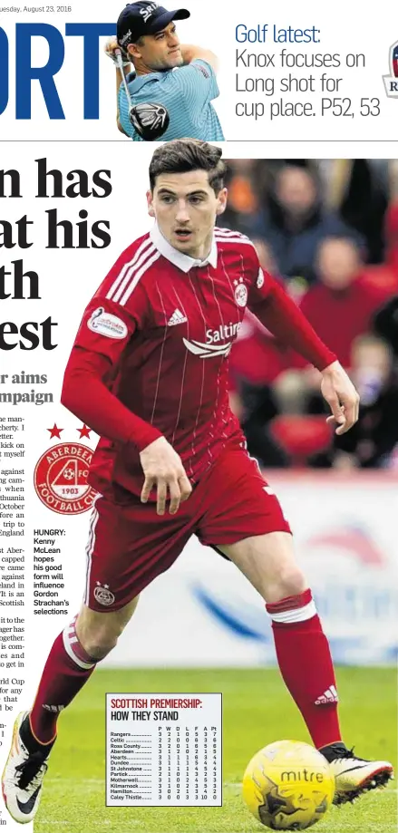  ??  ?? HUNGRY: Kenny McLean hopes his good form will influence Gordon Strachan’s selections