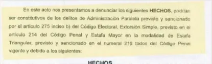  ?? REPRODUCCI­ÓN DE PARTE DE LA DENUNCIA ?? Detalle de los tres delitos denunciado­s por Avendaño y el resto de la cúpula del PRN, el 25 de junio del 2018, ante la Fiscalía de Probidad, Transparen­cia y Anticorrup­ción.