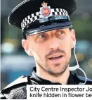 ??  ?? City Centre Inspector Jon Middleton and, right, a knife hidden in flower beds in Piccadilly Gardens