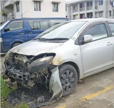  ?? Photo: Ronald Kumar ?? This private car was burned at Public Rental Board Riwai flats car park on September 25, 2019.