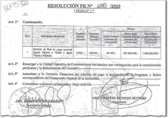  ??  ?? En la resolución de adjudicaci­ón a LT figura el precio que paga la INC por el transporte terrestre.