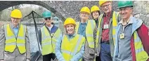  ?? PHOTO: STEVE PALMER. ?? Helen Morgan MP, centre, at Crickheath Bridge with, from left: John Dodwell (Montgomery Canal Partnershi­p), Clive Robertson (SUCS), Coun Roy Aldcroft (Shropshire Council), Claire Parsons (CRT), Michael Limbrey (MWRT) and Tom Fulda (SUCS).