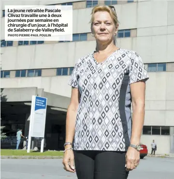  ?? PHOTO PIERRE-PAUL POULIN ?? La jeune retraitée Pascale Clivaz travaille une à deux journées par semaine en chirurgie d’un jour, à l’hôpital de Salaberry-de-Valleyfiel­d.