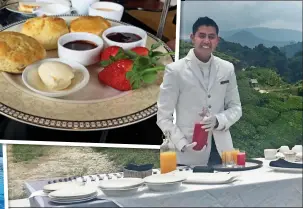  ??  ?? SERVICE WITH A SMILE: Waiter Shiva serves drinks at the BOH plantation, and, inset, the Cameron Highland Resort’s afternoon tea. Left: The Majestic