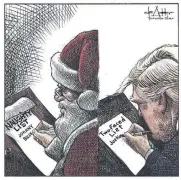  ??  ?? A Toronto Star cartoon aimed at U.S. President Donald Trump mentioned Johnny and Billy in passing. A Pickering boy took offence at the idea his little brothers had been naughty, so artist Michael de Adder tapped into his holiday spirit and updated the cartoon.