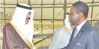  ??  ?? His Highness the Crown Prince Sheikh Nawaf Al-Ahmad Al-Jaber Al-Sabah welcomes President of Equatorial Guinea Teodoro Obiang Nguema Mbasogo.