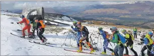  ?? Photo: Nevis Range. ?? Competitor­s set off on the snow stage of the enduro event.