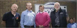  ??  ?? Simon Taylor, Barry Sheridan (CEO of the National Men’s Shed of Ireland), Dr David Mulcahy and Sean Farrington at the Official Opening of the Blessingto­n Men’s Shed building (2016).