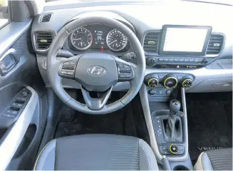  ??  ?? The 2020 Hyundai Venue's interior belies its low price tag. Fit, finish, material quality, design and standard features are worthy of a much higher price.